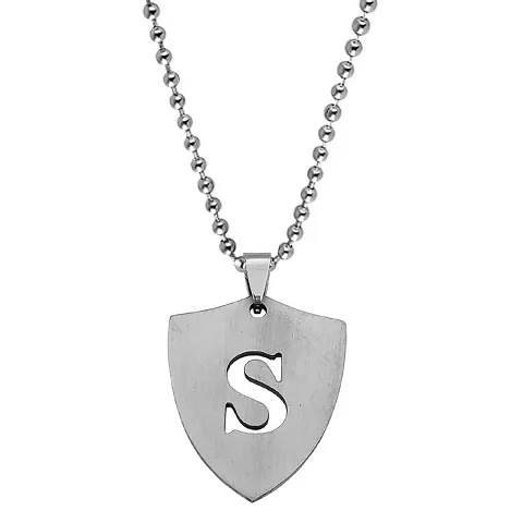 M Men Style English Alphabet Initial Charms Letter Initial S Alphabet Silver Stainless Steel Letters Script Name from A-Z Pendant Necklace Chain For Men And Women