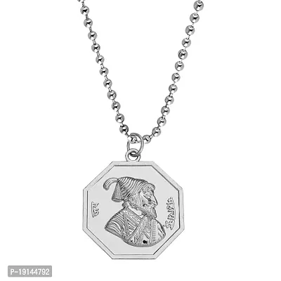 Sullery Chhatrapati Shivaji Maharaj Rajmudra Locket with Chain Silver Stainless Steel Religious Spiritual Jewellery Pendant Necklace Chain for Men and Women-thumb0