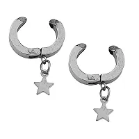 Sullery Punk Fashion Star Charm Silver Stainless Steel Non-piercing Hoop earrings For Men And Women-thumb1