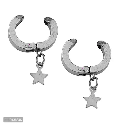 Sullery Punk Fashion Star Charm Silver Stainless Steel Non-piercing Hoop earrings For Men And Women-thumb2
