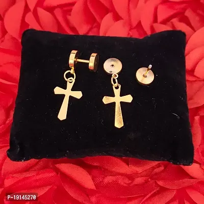 M Men Style Religious Jesus Cross Charm Gold Stainless Steel Stud Earring For Men And Women-thumb4