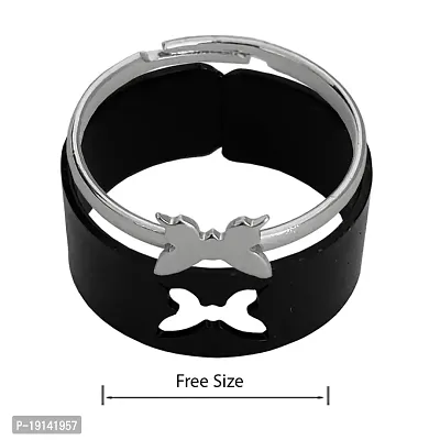 M Men Style Valentine Day Gift Adjustable Butterfly Shape Openable Proposal Wedding Jewellery Couple Ring Black And Silver Stainless steel 00 Ring For Women And Girls-thumb2