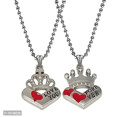 M Men Style Valentine Gift I Love You Dolphin Fish Couple Engraved Dual Couple Locket Unisex Jewellery 1 Pair for His and Her Silver Metal Pendant Necklace Chain for Men and Women