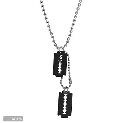 Sullery Stylish Razor Double Blade Beveled Edge Dog Tag Black and Silver Stainless Steel Necklace Chain for Men and Women