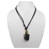 Sullery Religious Jewelry Rock Shiv Mahadev Shiva Locket Black Leather Metal Necklace Pendant-thumb1