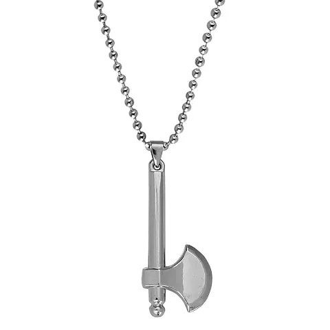 M Men Style Valentine Gift Stylish Desinger Fancy Axe Silver Stainless Steel Pendant Necklace Chain