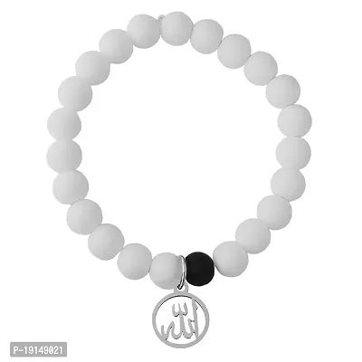 M Men Style 6mm Beads White Religious God Allah Prayer Elastic Strachable Charm Crystal Bracelet For Men And Wen LCBR34L512