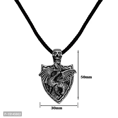 M Men Style Rock Biker Jewellery Viking Skull Head With Dragon Black And Silver Zinc Metal And Cotton Dori Pendant Chain For Men And Women SPn2022874-thumb2