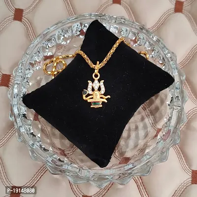 M Men Style Religious Jewelry Cubic Zirconium Shiv Trishul Bolenath Locket With Chain Gold-plated Gold Brass Pendant Necklace Chain For Men And Women-thumb4