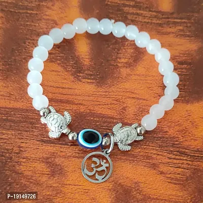 M Men Style 6mm Beads White Yoga Meditation OM Turtle Evil Eye Elastic Strachable Charm Crystal Bracelet For Men And Women LCBR10A501-thumb4