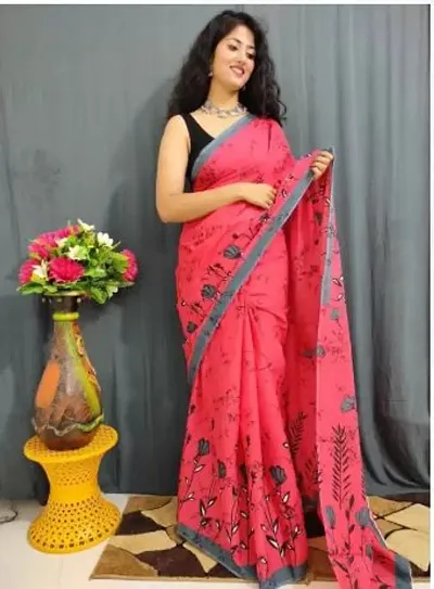 Best Selling Jaipuri Printed Cotton Mulmul Sarees With Blouse Piece
