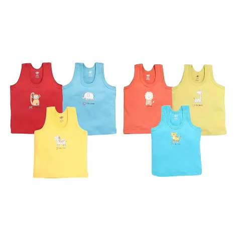 CLOTH KING Presents Kids Unisex Newborn Baby Boys and Girls Premium Cartoon Innerwear Vest Baniyan Sando Shirt Ganji with Regular Fit (Pack of 6). (3 Months-6 Months, Multicolor)