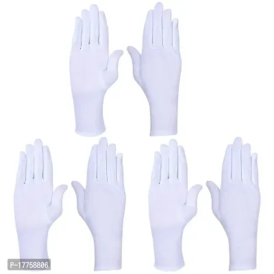 CLOTH KING Presents Mens and Womens Cotton Hand Protection Short Gloves Summer Gloves Reusable Cotton Full Finger Gloves Activa Riding Gloves for Driving Or Sports (Pack of 3). (Free-Size, White)-thumb0