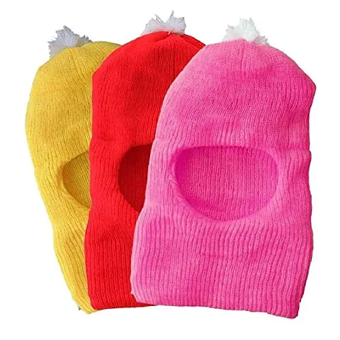 CLOTH KING Presents Kids Unisex Baby Woolen Cap Monkey Cap Baby Winter Cap Soft Woolen Kids Stylish Cap Hat Or Topi for Heavy Winter (Pack Of3).