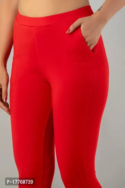CLOTH KING Presents Womens Cotton Trousers Regular Fit Trousers Cotton Lycra Pant Girls Lycra Bottomwear Trousers Cigaratte Trousers(Pack of 1). (L, Red)-thumb5