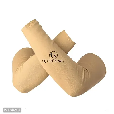 CLOTH KING Presents Mens And Womens Hand Protection Arm Tube Gloves Hand Gloves Sports Tube Hand Long Gloves Summer Gloves For Driving (Pack Of 3). (Free-Size, Beige)-thumb2