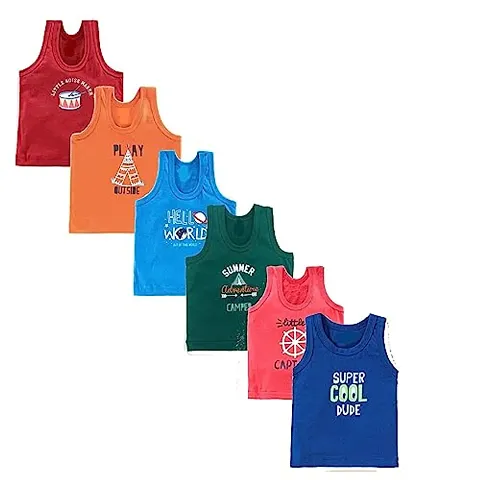 CLOTH KING Presents Kids Unisex Newborn Baby Boys and Girls Premium Cartoon Innerwear Vest Baniyan Sando Shirt Ganji with Regular Fit (Pack of 6).