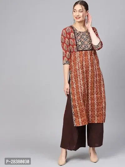 Stylish Brown Cotton Printed Kurta Bottom Set For Women