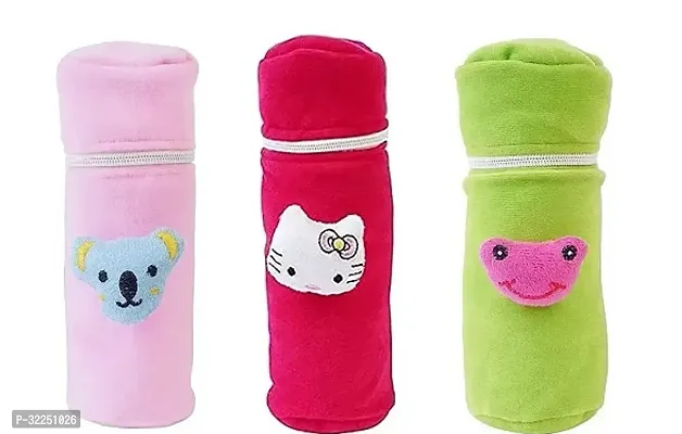 Soft Plush Stretchable Baby Feeding Bottle Cover Pack of 3 Suitable for 130-250 ML-thumb0