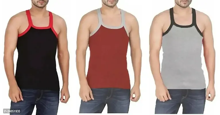 Stylish Multicoloured Cotton Basic Vest For Men pack of 3-thumb0