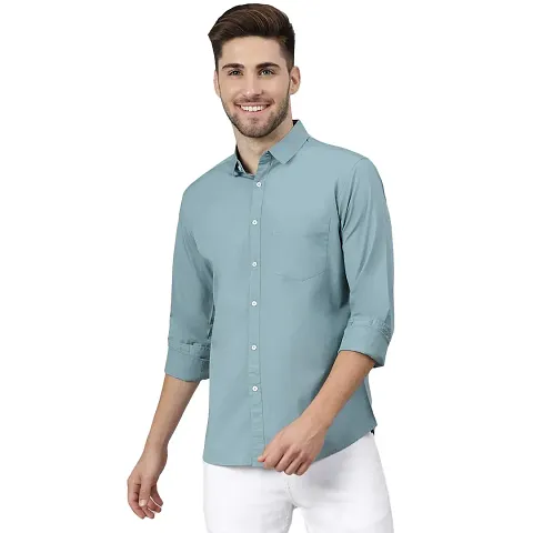 Dennis Lingo Men's Solid Slim Fit Cotton Casual Shirt with Spread Collar & Full Sleeves