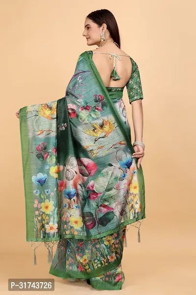 Stylish Green Silk Blend Saree With Blouse Piece For Women-thumb2