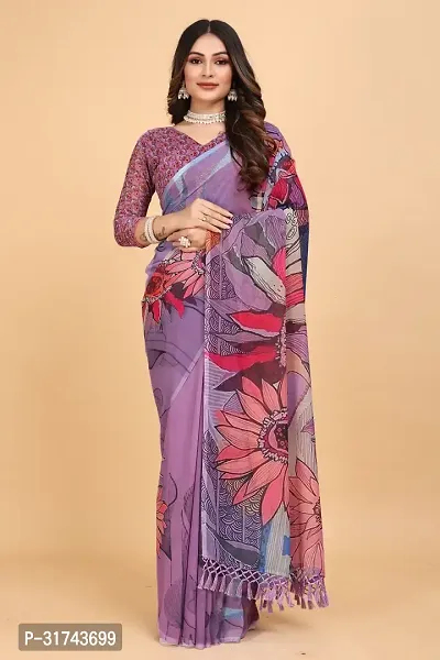 Stylish Purple Georgette Saree With Blouse Piece For Women