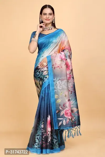 Stylish Multicoloured Silk Blend Saree With Blouse Piece For Women-thumb0