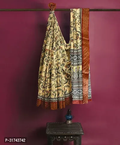 Stylish Cream Tussar Silk Saree With Blouse Piece For Women