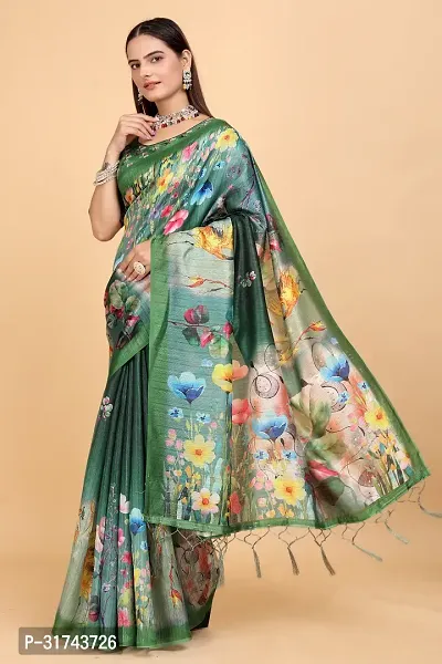 Stylish Green Silk Blend Saree With Blouse Piece For Women-thumb4