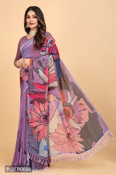 Stylish Purple Georgette Saree With Blouse Piece For Women-thumb4