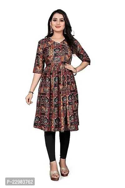 Delany Women's Printed Rayon V-Neck 3/4 Sleeve Latest Short Kurti (HNBG_445673)-thumb4