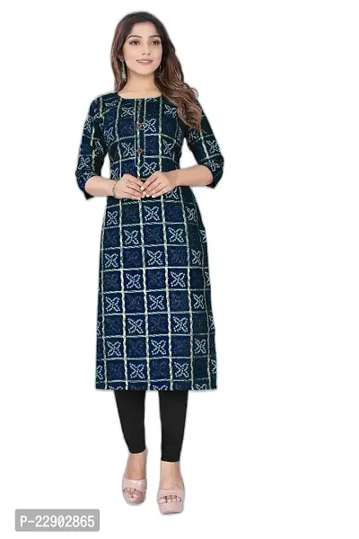 Delany Women's Printed Cotton Round Neck 3/4 Sleeve Latest Short Kurti (HNBG_445596)