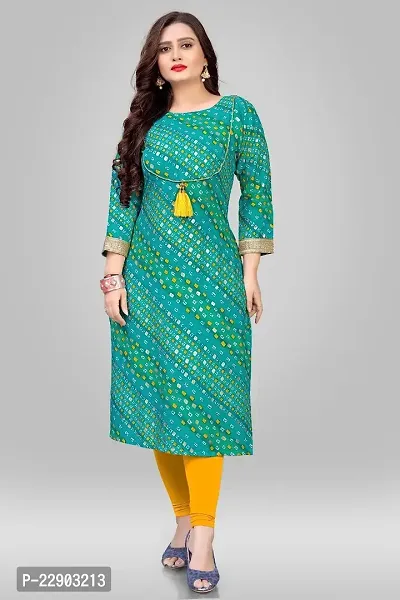 Delany Women's Printed Rayon Round Neck 3/4 Sleeve Latest Short Kurti (HNBG_445699)-thumb2