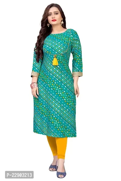 Delany Women's Printed Rayon Round Neck 3/4 Sleeve Latest Short Kurti (HNBG_445699)