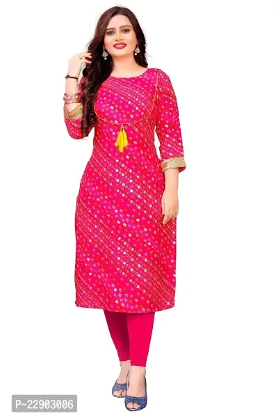 Delany Women's Printed Rayon Round Neck 3/4 Sleeve Latest Short Kurti (HNBG_445699)