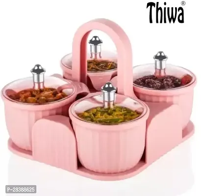 Stylish Dry Fruit Box Masala box 4 pc Jar Set Aachar Pickle Container Mukhwas Tray Dining Spice Stand ABS Plastic Chocolate Mouth Freshener Sweets Masala Storage Box For Kitchen-thumb0