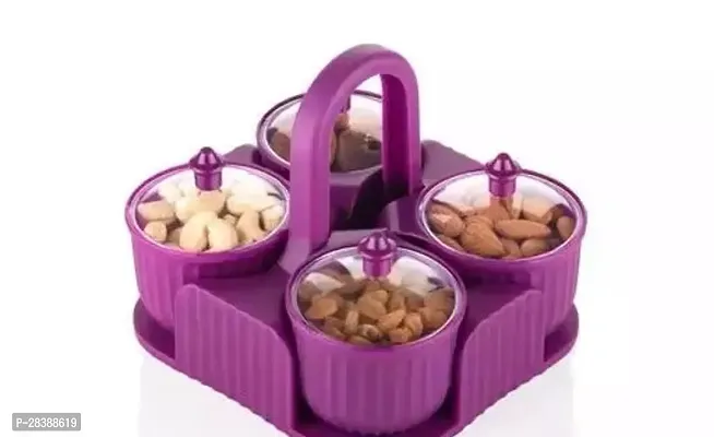 Stylish Dry Fruit Box Masala box 4 pc Jar Set Aachar Pickle Container Mukhwas Tray Dining Spice Stand ABS Plastic Chocolate Mouth Freshener Sweets Masala Storage Box For Kitchen-thumb0