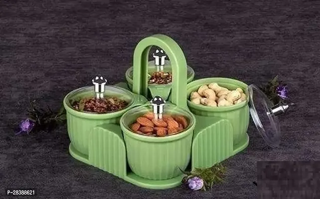 Stylish Dry Fruit Box Masala box 4 pc Jar Set Aachar Pickle Container Mukhwas Tray Dining Spice Stand ABS Plastic Chocolate Mouth Freshener Sweets Masala Storage Box For Kitchen-thumb0