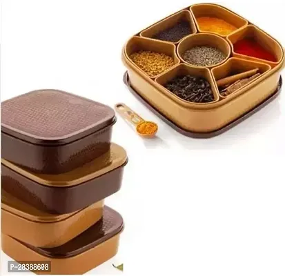 7 IN 1 Masala Box and Spice Containers Set Rangoli Dabba Box Set 1 Piece Spice Set Anjarai Petti  Spicebox Masala Dabbe Plastic BROWN-thumb0