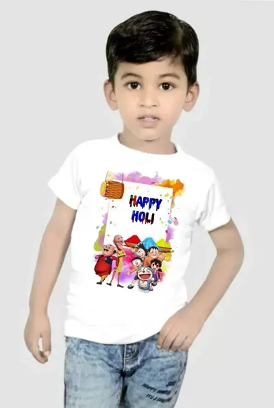 Holi Printed White Color T-shirt For Girls And Boys