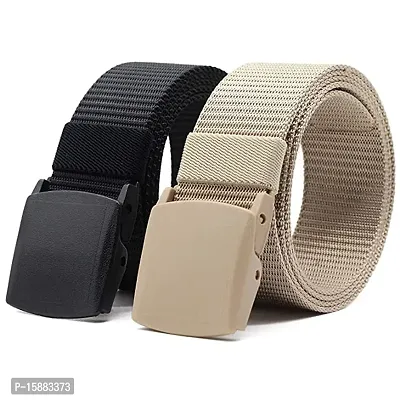 ESSTAIN Men's Army Tactical Automatic Buckle Nylon Canvas Survival Strap Waist Belt (Black  Cream)