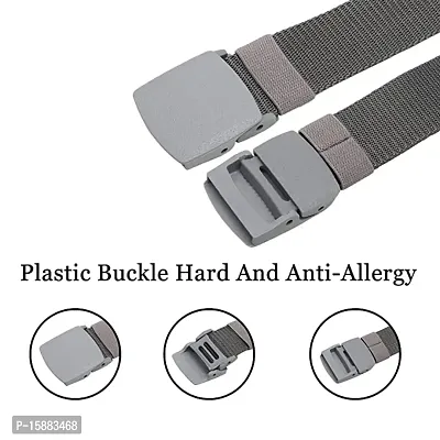 ESSTAIN Men's Nylon woven fabric Belt, Hole free plastic flap buckle (Gray)-thumb5