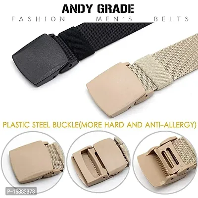 ESSTAIN Men's Army Tactical Automatic Buckle Nylon Canvas Survival Strap Waist Belt (Black  Cream)-thumb4