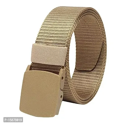 ESSTAIN Men's Nylon woven fabric Belt, Hole free plastic flap buckle (Gold)