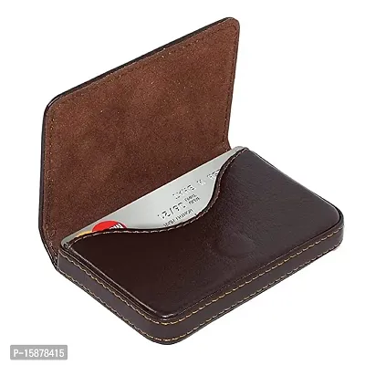 ESSTAIN Pocket Sized Stitched PU Leather Credit Debit Business Card Holder Case Wallet for Men  Women (100 X 60 X 16mm-Brown) (Brown)