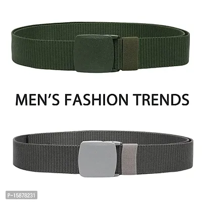 ESSTAIN Men's Army Tactical Automatic Buckle Nylon Canvas Survival Strap Waist Belt (Green  Grey)-thumb2