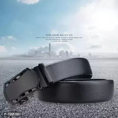 ESSTAIN Men's PU Leather Black Autolock Grip Belt (Black)-thumb2