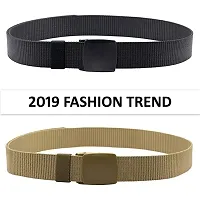 ESSTAIN Men's Nylon woven fabric Belt, Hole free plastic flap buckle(Pack of 2) (Black  Gold)-thumb1