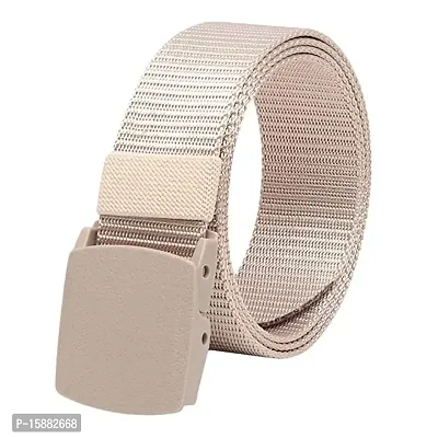 ESSTAIN Men's Nylon woven fabric Belt, Hole free plastic flap buckle (Cream)